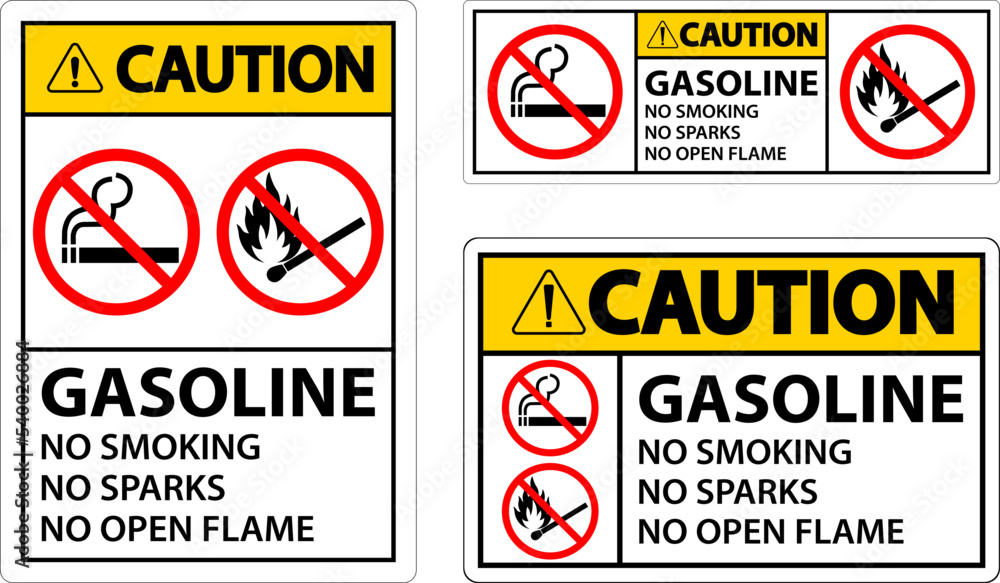 Caution Gasoline No Smoking Sparks Or Open Flames Sign