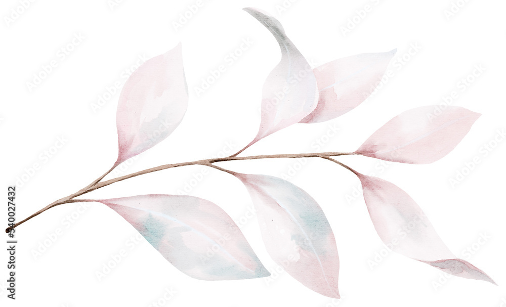 Fototapeta premium Watercolor fall leaves. Autumn branch.