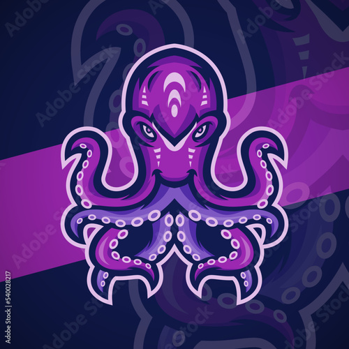 Octopus Mascot Esport Logo — Vector Illustration