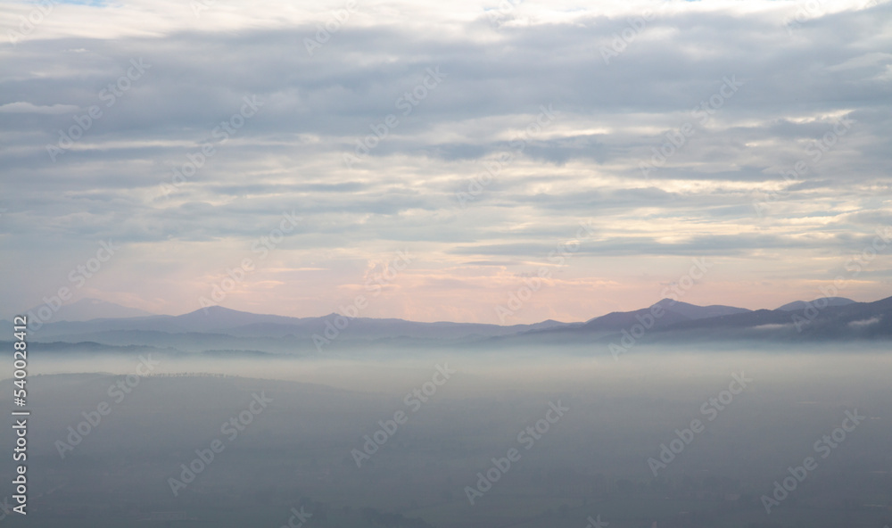 landscape in the fog and clouds