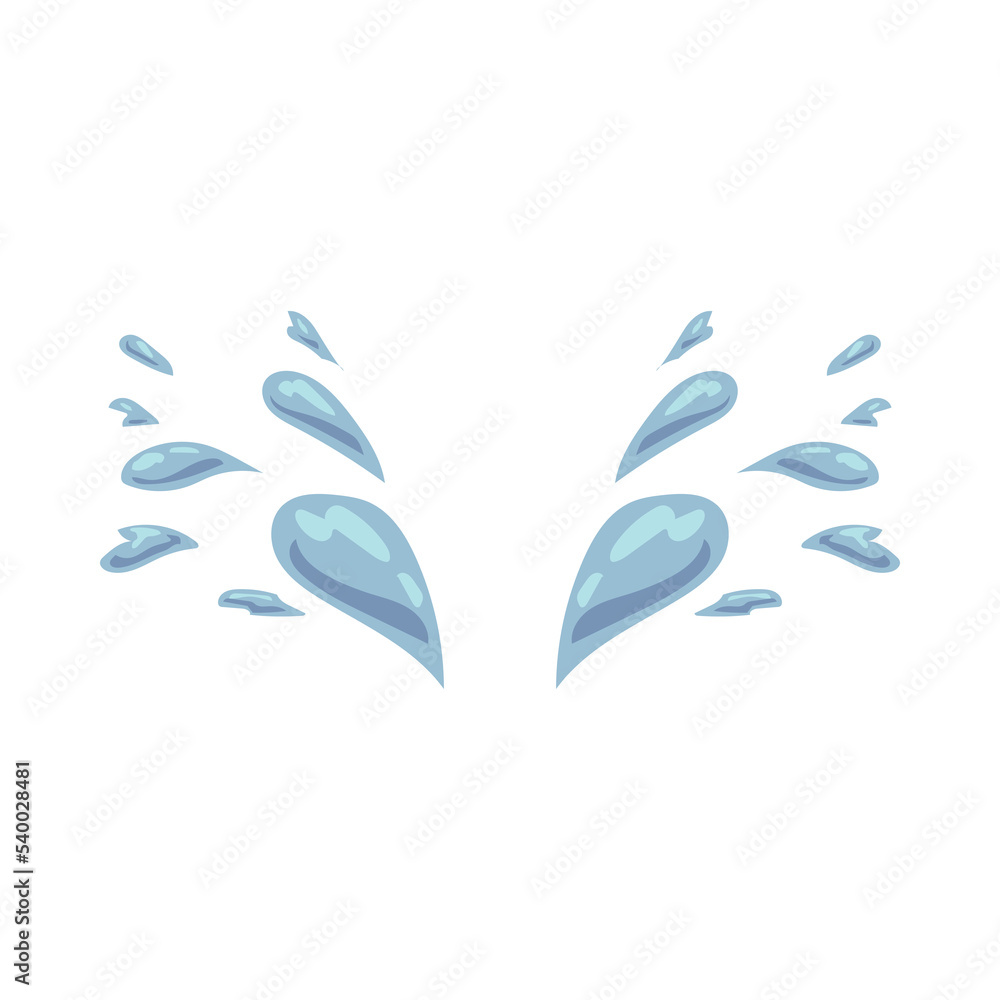 Splashes of blue water drops flat vector illustration. Simple clear droplets of sweat, rain or tears from crying isolated on white background. Emotions, nature concept for graphic design