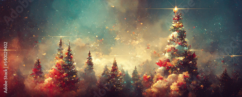 Abstract fantasy festive christmas tree background header wallpaper background 3d illustration.