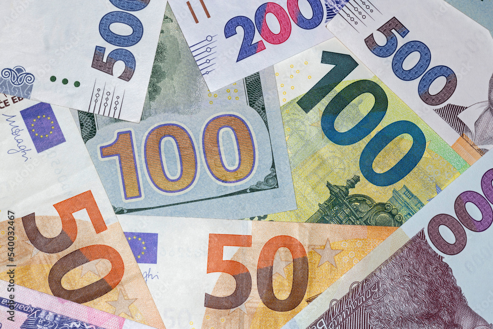 euro, US dollars and Ukrainian hrivnya banknotes euro, US dollars and Ukrainian hrivnya banknotes