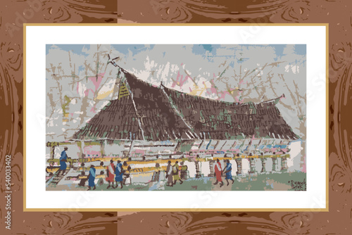 Illustration of Simalungun Batak Traditional House, North Sumatra as a wall decoration