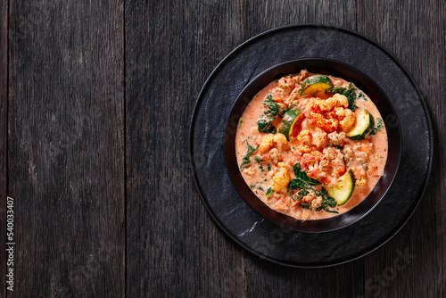 Creamy Tomato Soup with ground Chicken and veggies