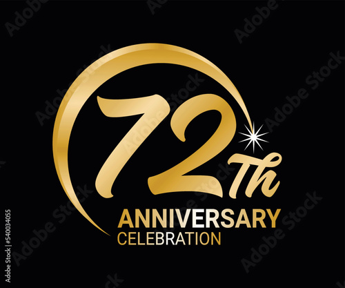 72th Anniversary ordinal number Counting vector art illustration in stunning font on gold color on black background photo