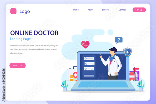 Online doctor vector illustration concept. Online medical consultation and support online