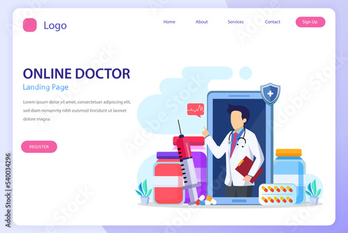 Online doctor vector illustration concept. Online medical consultation and support online