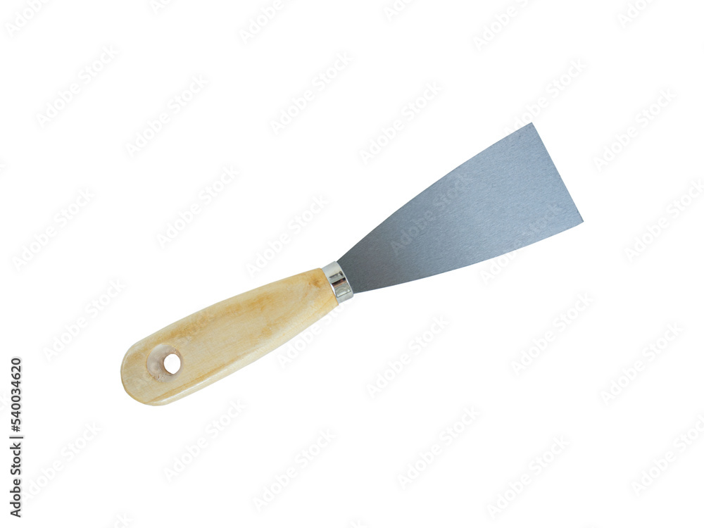 Fototapeta premium wall spatula with wooden handle, metal spatula isolated on white background