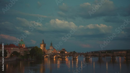 Wallpaper Mural landscape with Vltava river at night in Prague, Czech Republic. Torontodigital.ca