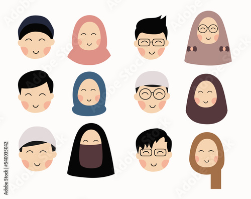 Set of muslim illustration. Hijab muslim woman.