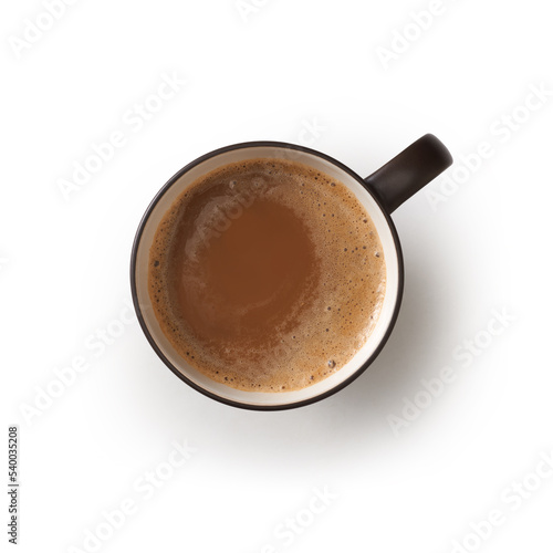 Top view of coffee mug isolated on white background