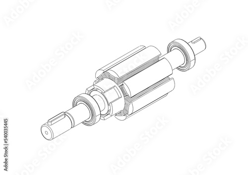 Rotor for electric motor black and white isolated on white background 3D rendering