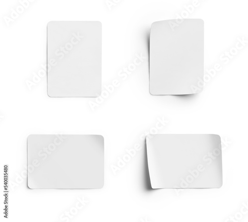 Rectangle paper adhesive stickers with curved corner isolated on white background with clipping path