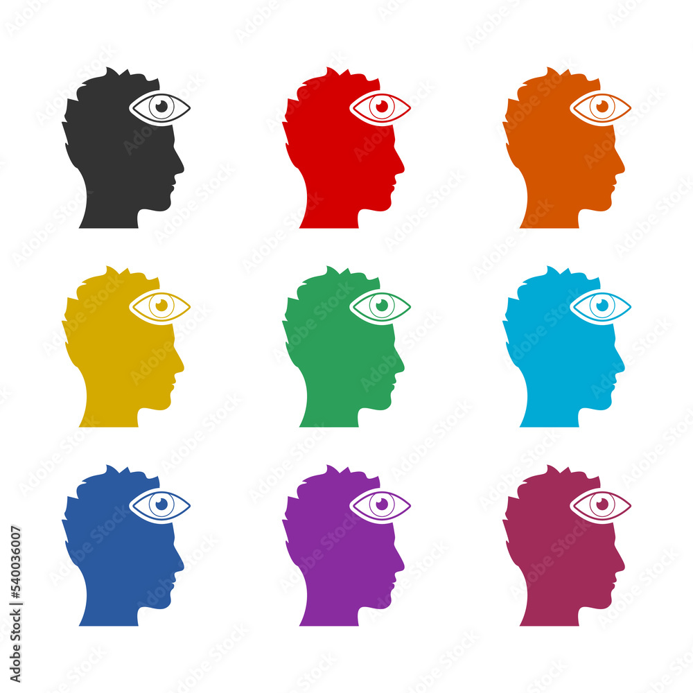 Man with third eye icon isolated on white background. Set icons colorful Man with third eye icon isolated on white background. Set icons colorful