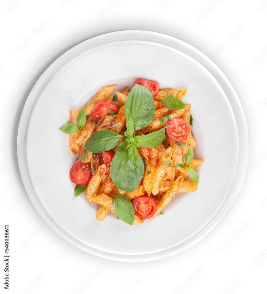 Pasta. Penne Pasta with Bolognese Sauce, Parmesan Cheese and Basil on a Fork. Italian Cuisine. Mediterranean food Pasta. Penne Pasta with Bolognese Sauce, Parmesan Cheese and Basil on a Fork. Italian Cuisine. Mediterranean food