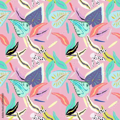 Abstract pattern scarf with pastel floral and leaf ornament  beautiful leaf pattern hijab. seamless pattern  fabric pattern concept  wallpaper  wrap