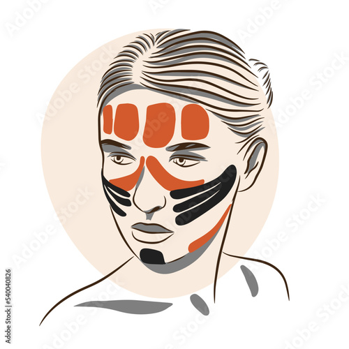 Portrait of a girl, self care, taping technique, kinesiology facial taping