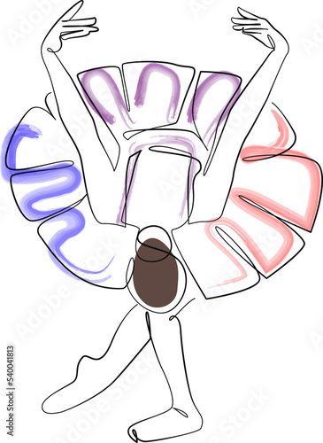 sketch of a woman in a dress ballet dancer line art continuous art watercolor icon girl.