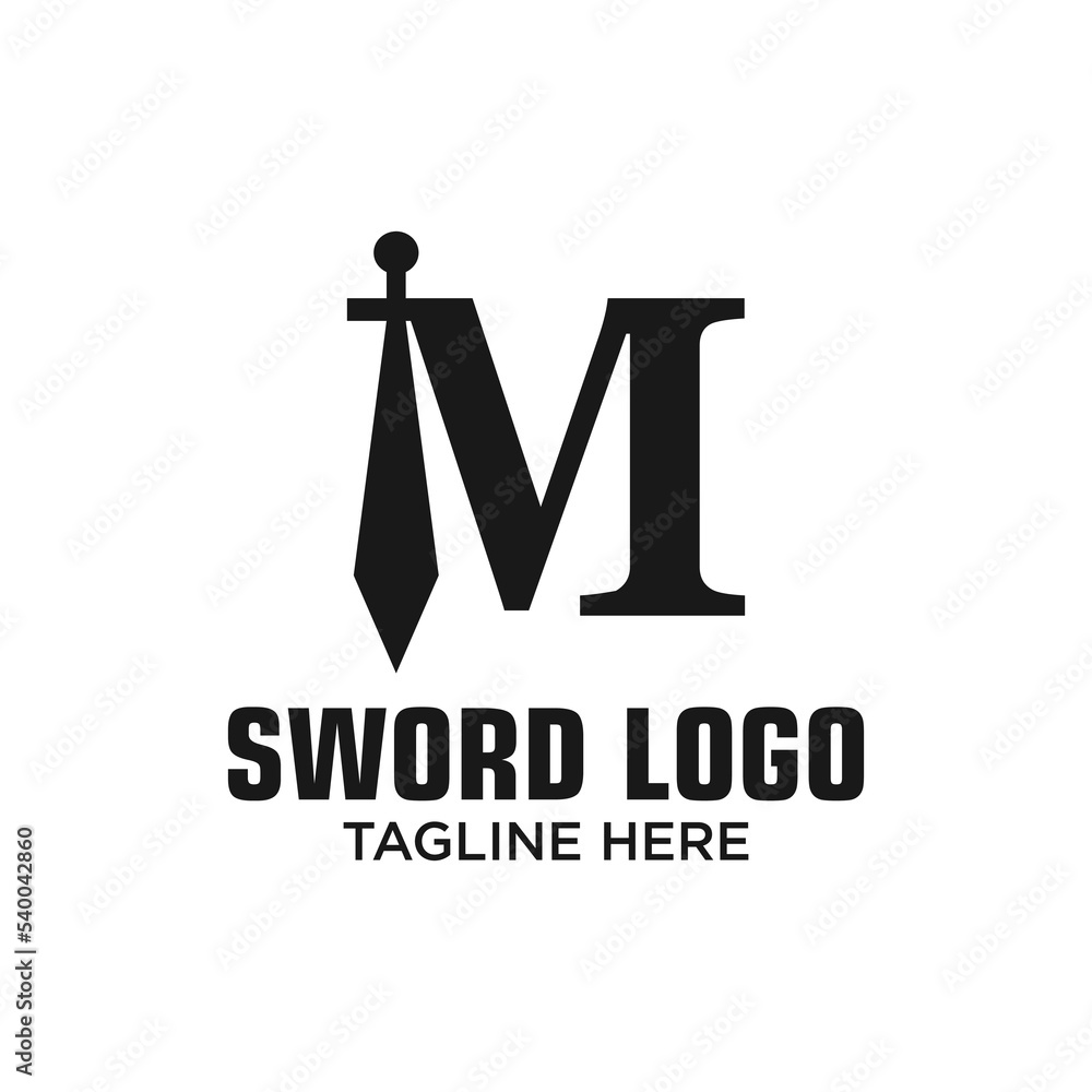Letter M Sword Logo Design Template Inspiration, Vector Illustration.