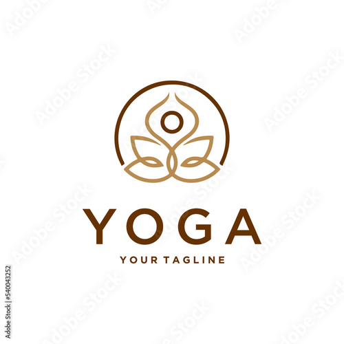 yoga logo design stock. meditation in lotus flower illustration
