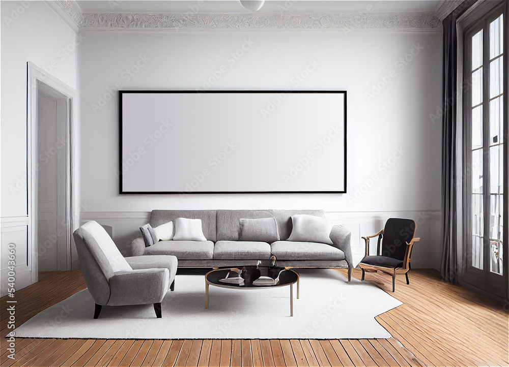 Cozy living room with blank frames Cozy living room with blank frames