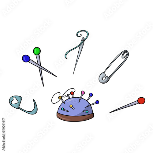 A set of colored icons, a soft pillow for pins and needles, a vector cartoon