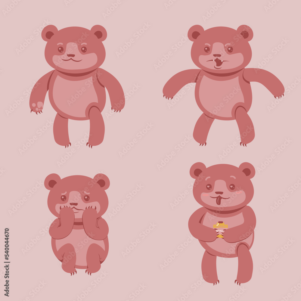 four cute baby bears with different emotions