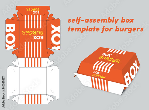 Self-assembly box template for burgers