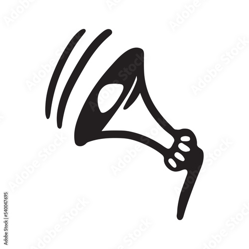 Loudspeaker danger warning. Alert. The horn of a siren, calling to wait out the danger in a shelter. Illustration in cartoon style flat graphic.
