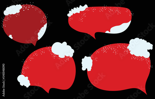 Set christmas speech bubbles on white background. decorated with snow. vector square and doodle message or communication icon Cloud speaking for comics and minimal message dialog