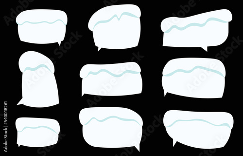 Set speech bubbles on black background.white snow used in winter and Christmas.chat vector square and doodle message or communication icon Cloud speaking for comics and minimal message dialog.