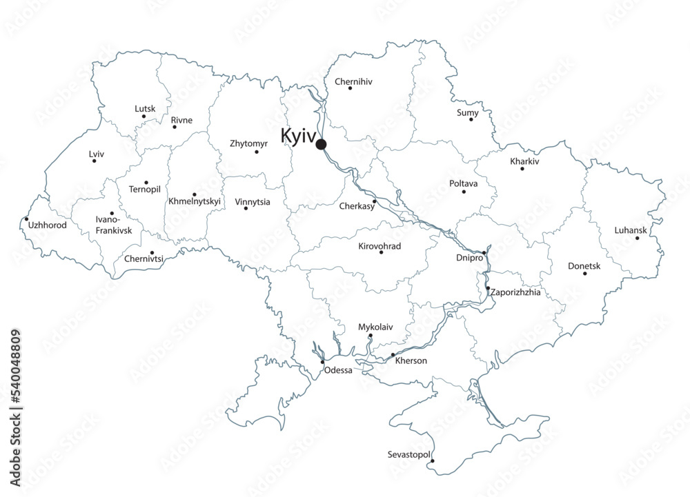 administrative map of Ukraine with contours ukrainian areas. Vector illustration