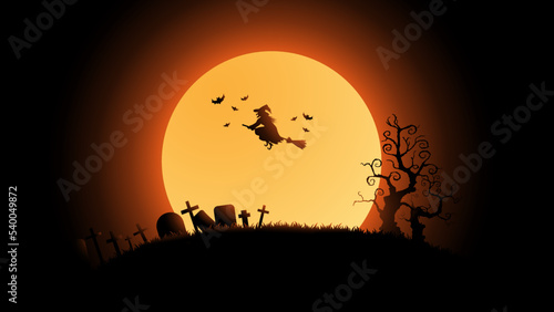 Halloween website banner background, card, poster, pumpkin lantern, yellow and orange and dark vector background, Halloween scare, Full moon