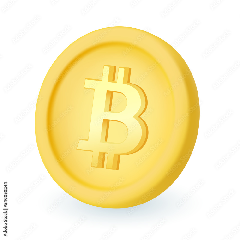 Gold coin with bitcoin symbol 3D icon. Golden coin or digital currency 3D vector illustration on white background. Cryptocurrency, business, finances, investment, payment concept Gold coin with bitcoin symbol 3D icon. Golden coin or digital currency 3D vector illustration on white background. Cryptocurrency, business, finances, investment, payment concept