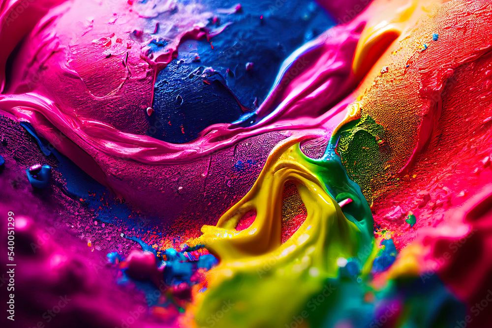 Colorful paint wallpaper. 3D render of bright acrylic splatter