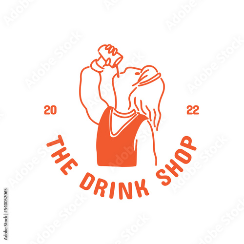 Retro Minimalist Line Art Mascot Coffee Shop with Japanese style Logo