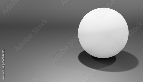 Abstract 3d-rendering of a single white ball in front of a black background with a lots of space beside