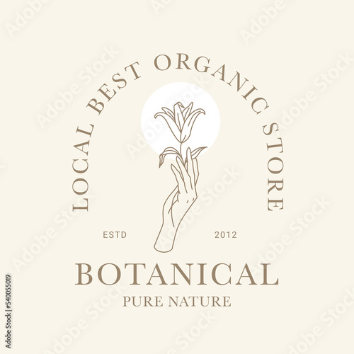 Hand Drawn Feminine Logo. Modern Flower House Logo Template for florists, photographers, fashion bloggers, design studios, and interior designers. Branding identity collection. Floral minimal logo