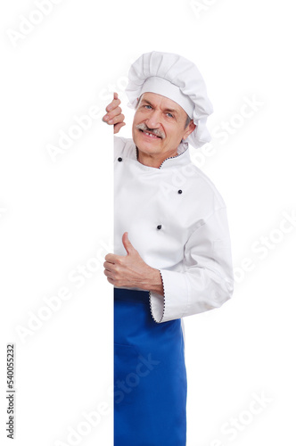 Chef cook showing thumbs up against white background