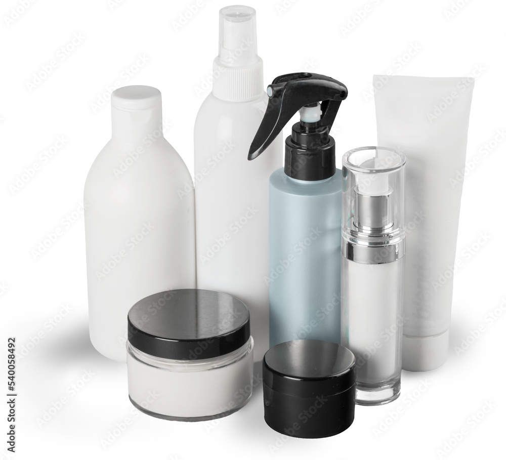 Set of cosmetic products in white containers Set of cosmetic products in white containers