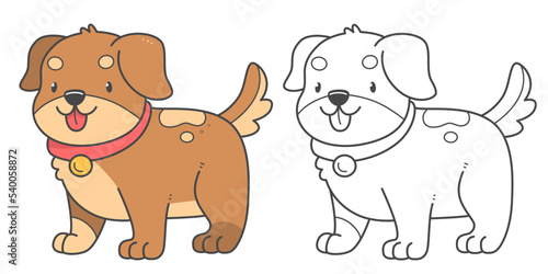 Children's coloring book dog. Coloring book with cute cartoon puppy animal. Vector illustration.