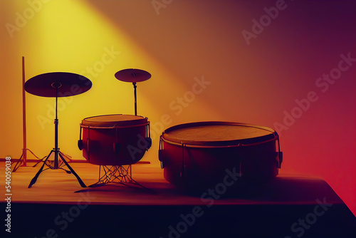 drum music instruments still life , for Music and Sound healing therapy and meditation, generative ai 