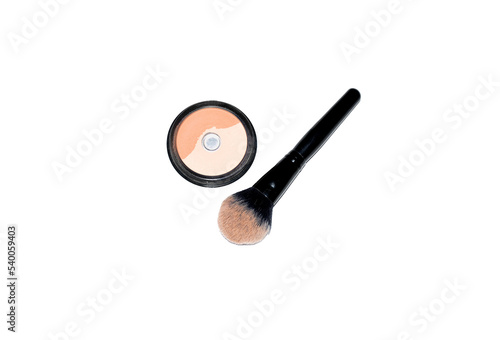palette and powder brush isolated on white background