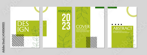 set of natural geometric cover templates. simple and modern white green design. A4 size layout. for annual reports, journals, presentations, catalogs, notebooks