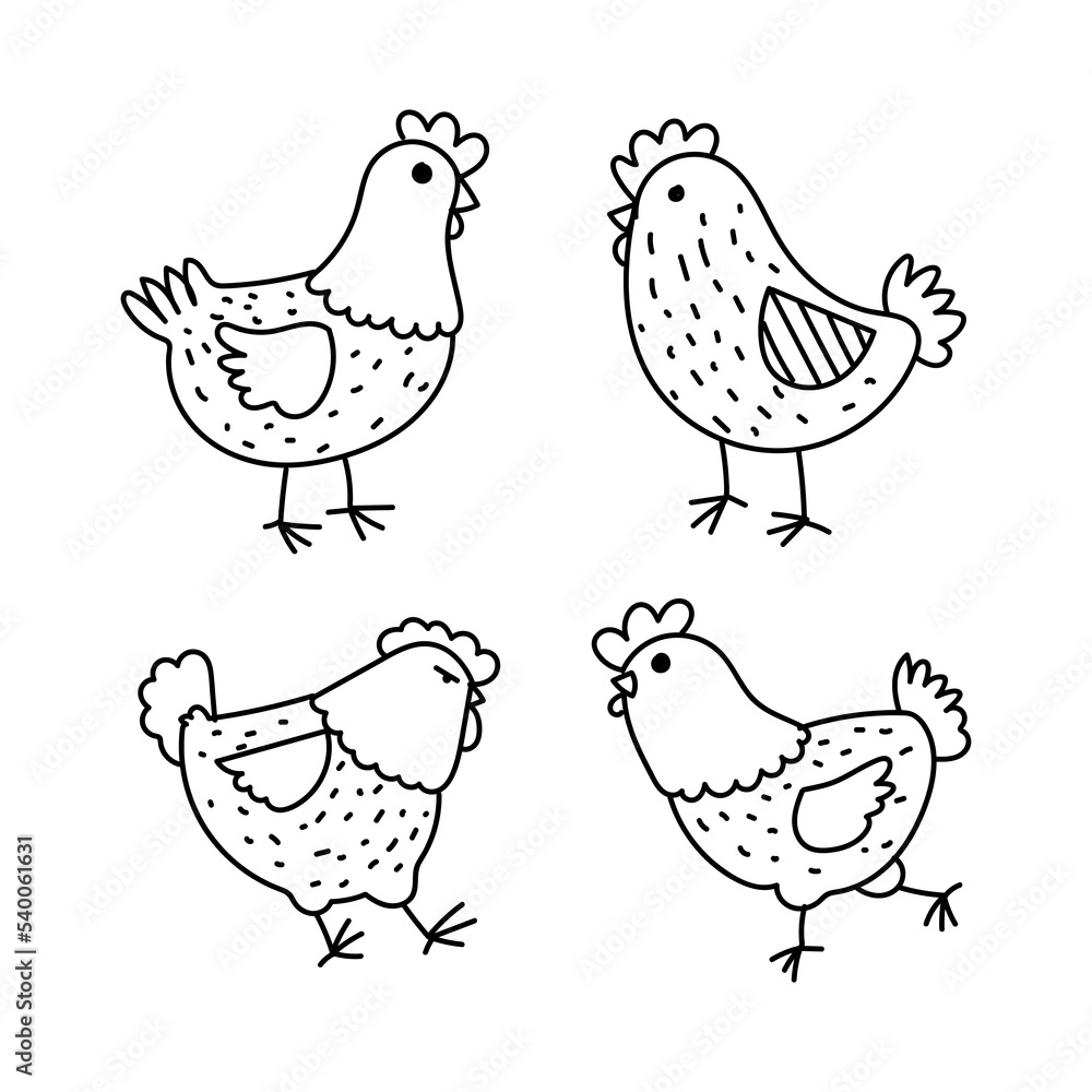 Set of chicken, hen, little chick sketch hand drawn icon character vector illustration. Set of chicken, hen, little chick sketch hand drawn icon character vector illustration.