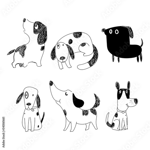Set of various dog hand drawing icon character vector illustration.