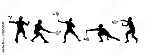 Collection silhouette of people playing badminton