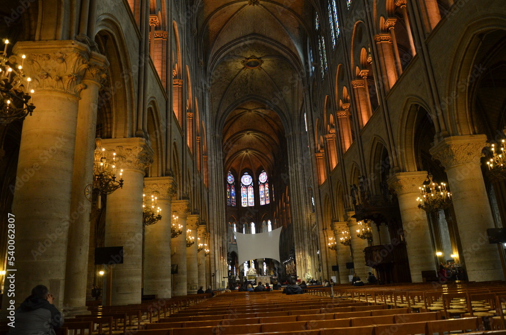 Paris, France 03.24.2017: interior of Notre Dame cathedral