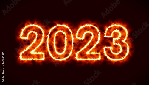Illustration of abstract fire of the numbers 2023 - represents the new year